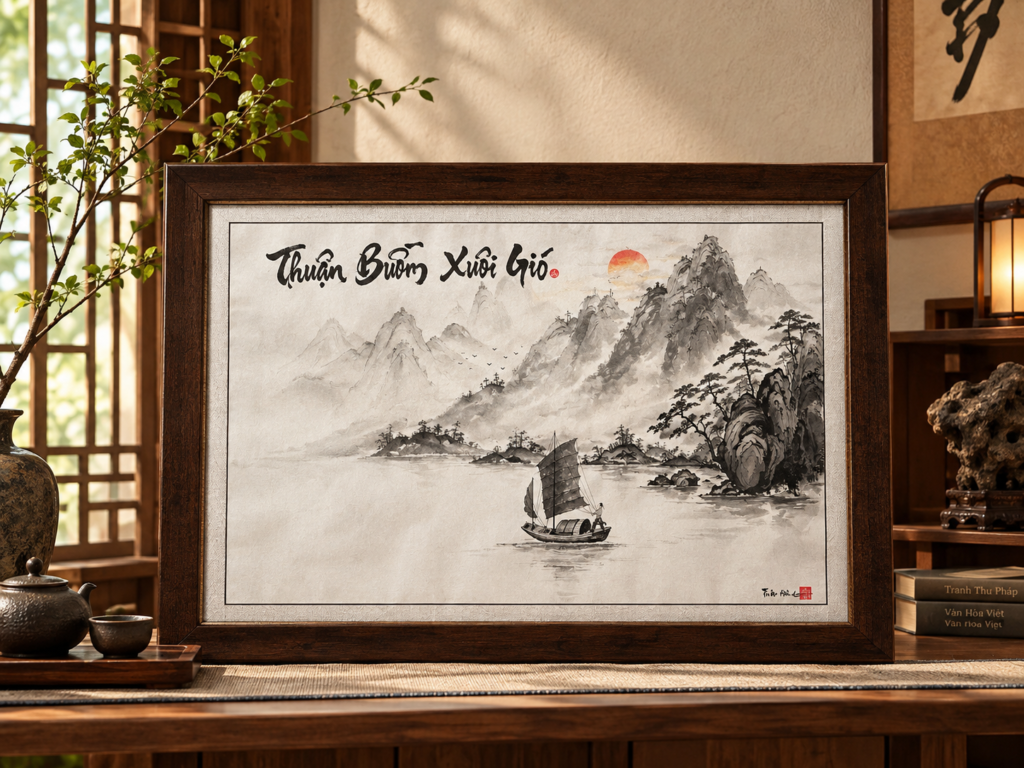 tranh-thu-phap-thuan-buom-xuoi-gio-loi-chuc-hanh-thong-thuan-loi