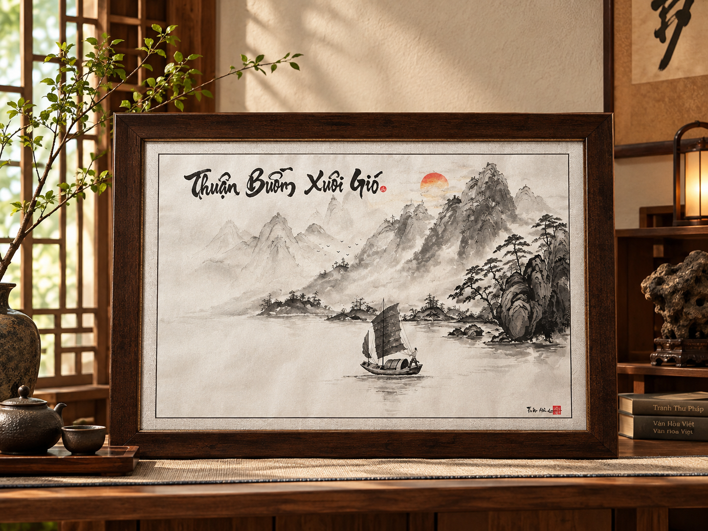tranh-thu-phap-thuan-buom-xuoi-gio-loi-chuc-hanh-thong-thuan-loi